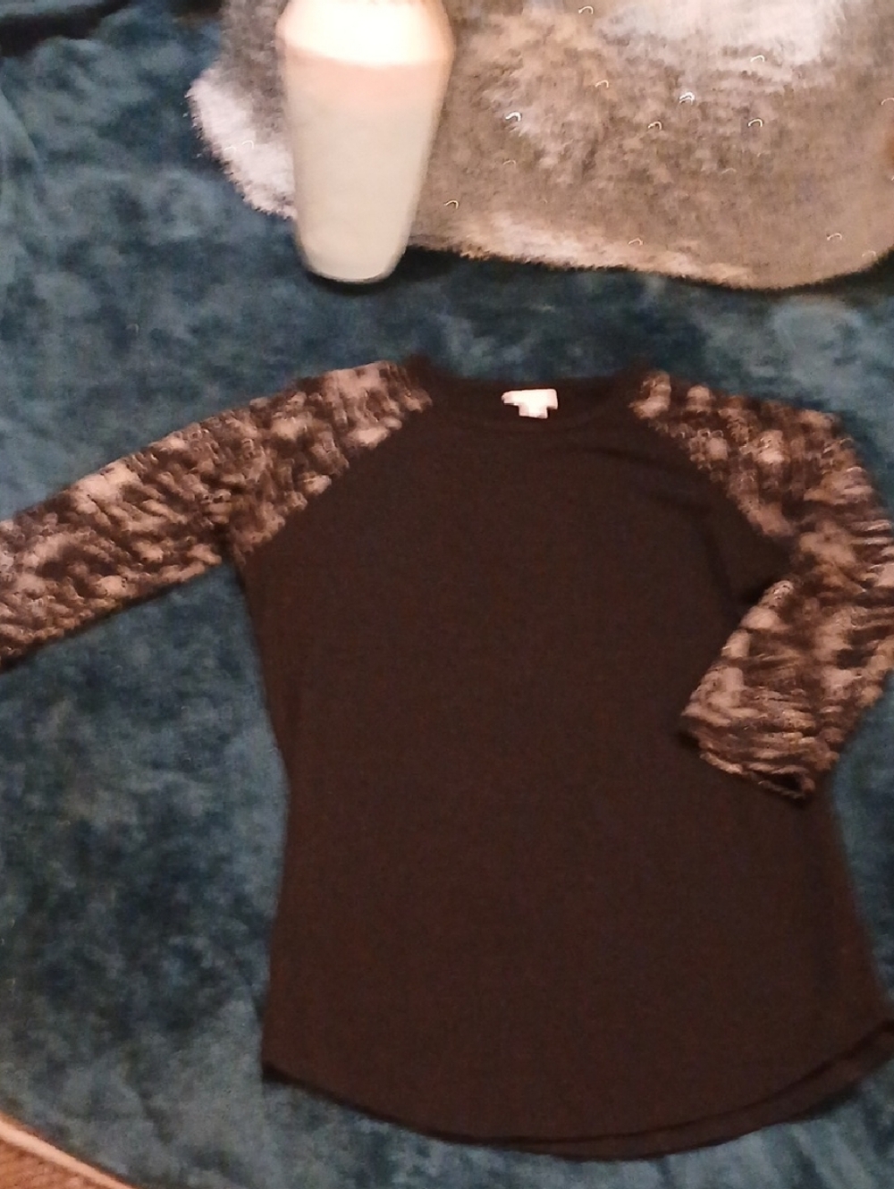 LuLaRoe Black Top with Gray Marled Sleeves